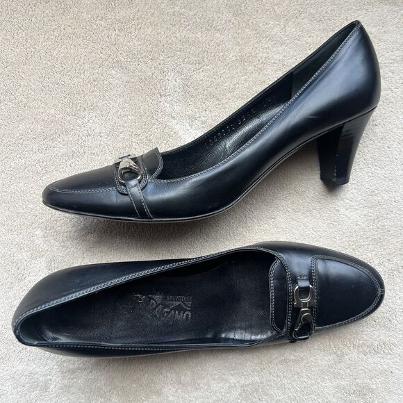 Salvatore Ferragamo Black Leather Heel Pump Women 7.5 AA Narrow Buckle Designer - Picture 16 of 16